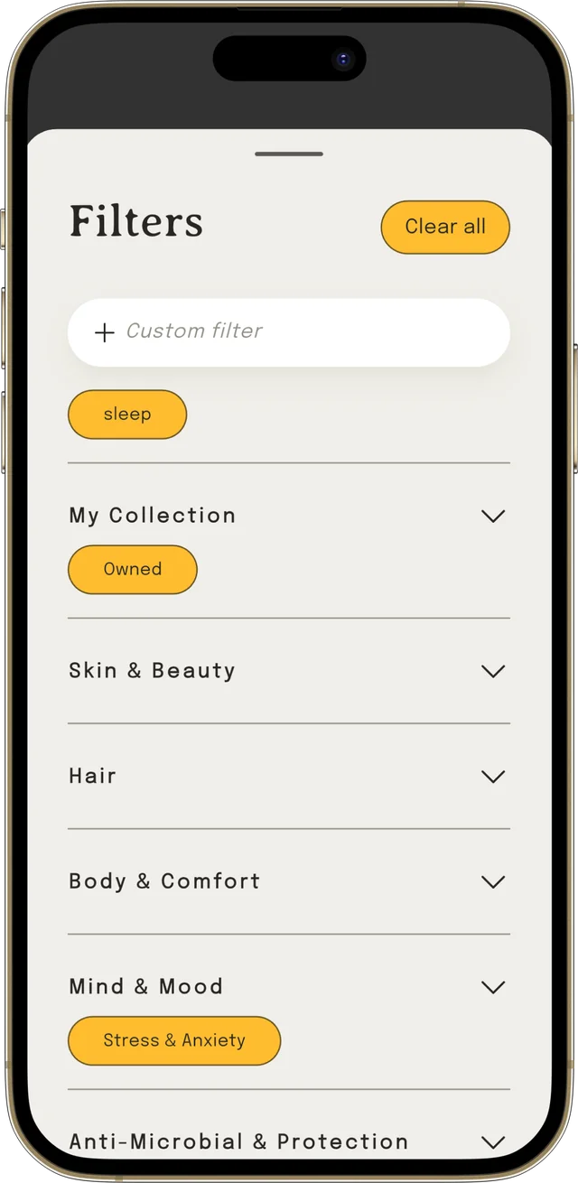 Ingredient filters narrowing a search by property