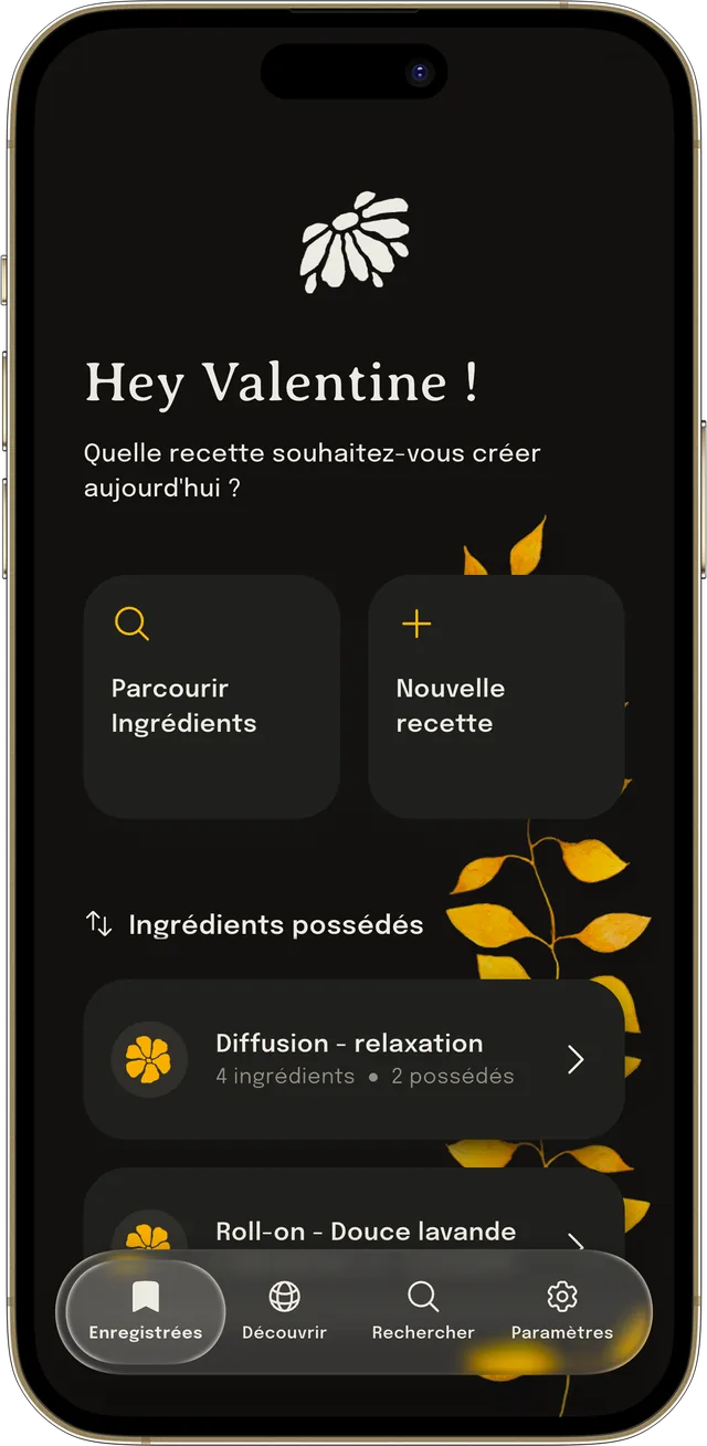 Les recettes enregistrées dans Essential Blend