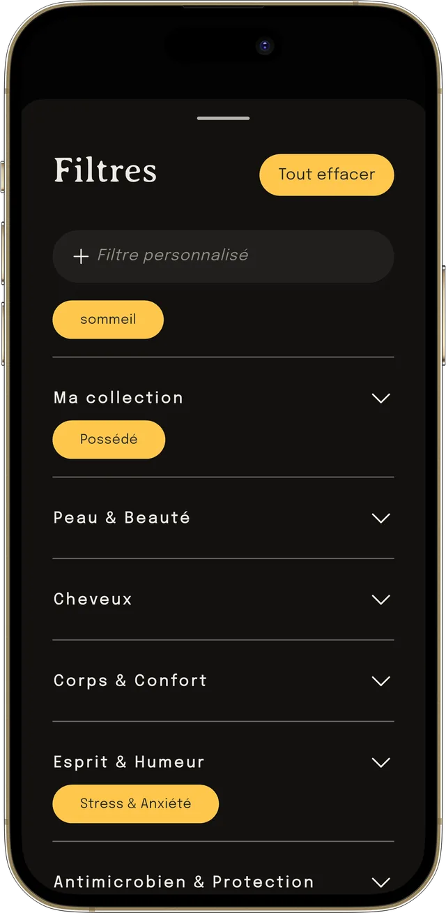 Les filtres qui affinent une recherche d’ingrédients par propriété