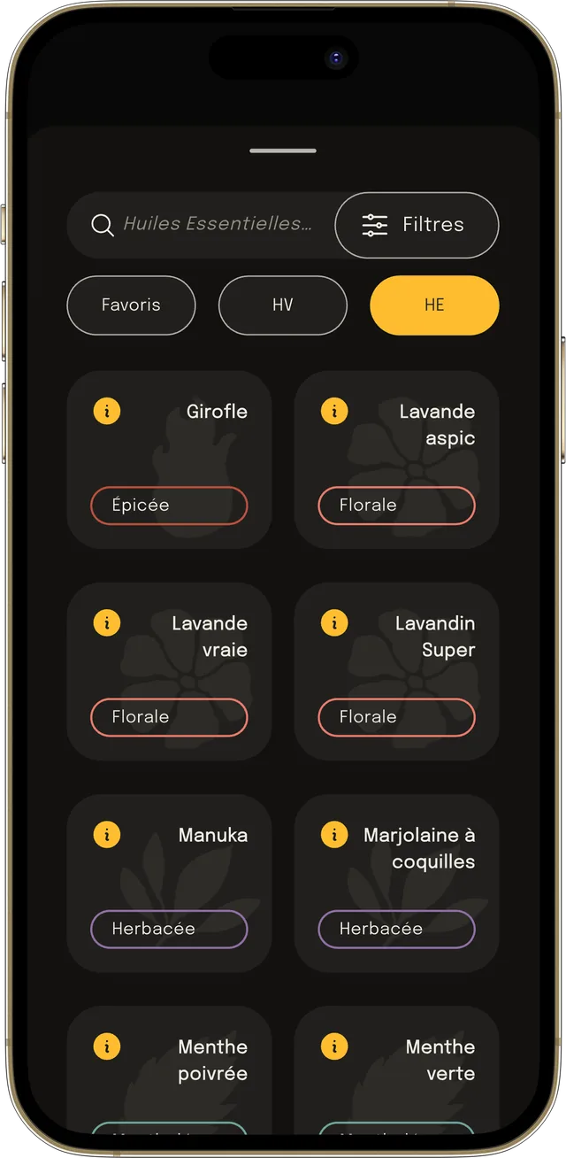 La bibliothèque d’huiles dans Essential Blend