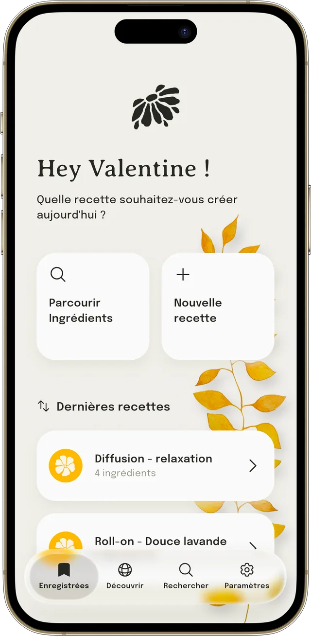 Les recettes enregistrées dans Essential Blend