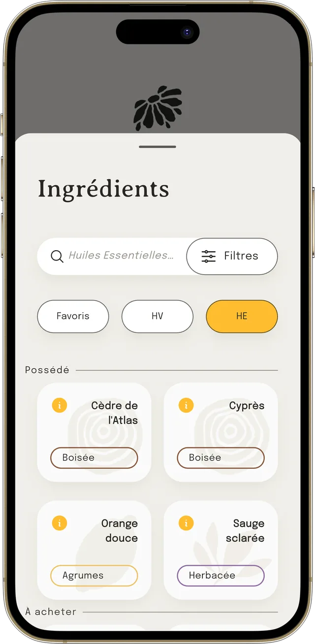 Les listes Possédés, À acheter et Favoris